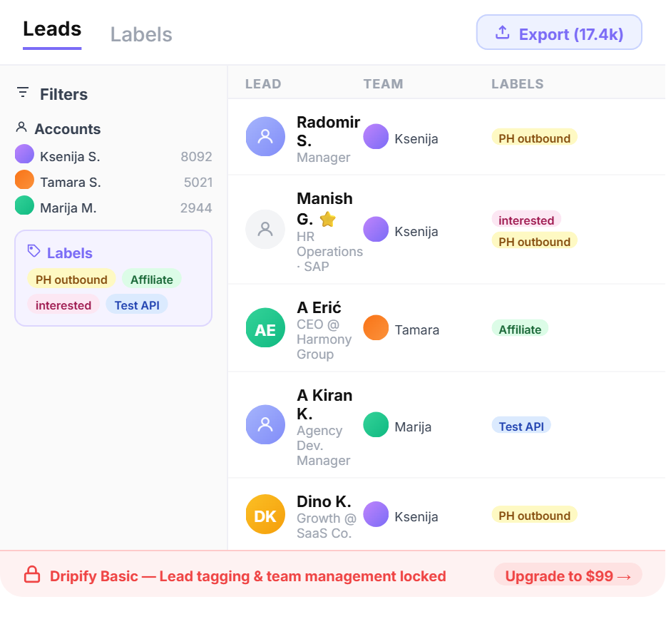 Lead tagging and team management